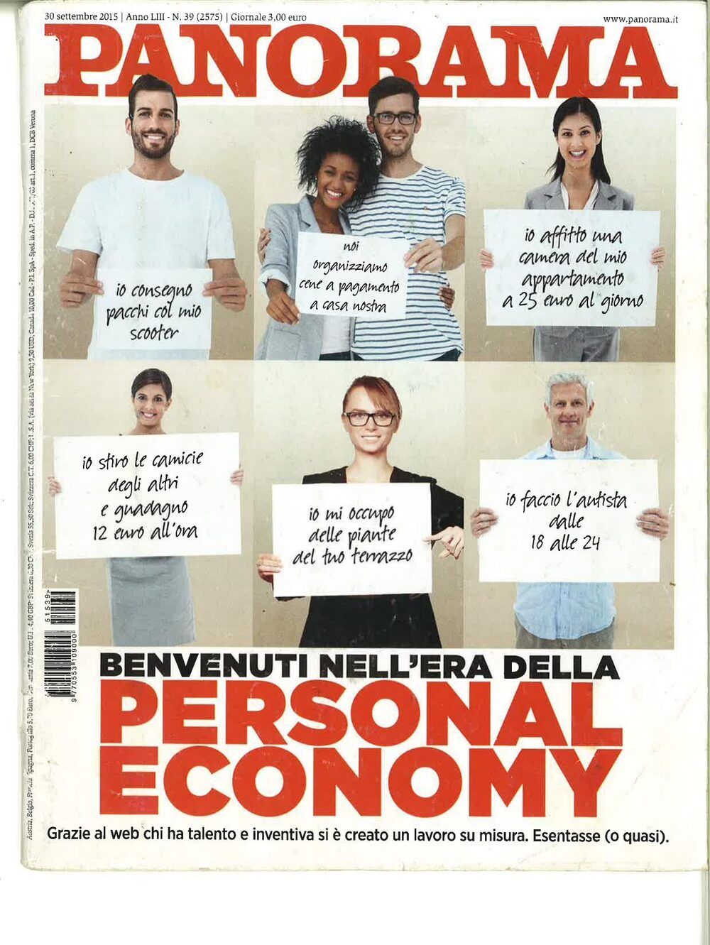 Copertina di Panorama del 30 settembre 2015, «Benvenuti nell'era della personal economy»